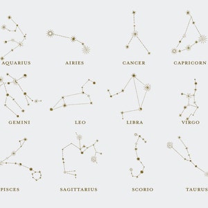 Personalised Zodiac Sign Constellation Print/birth Month Flower Print ...