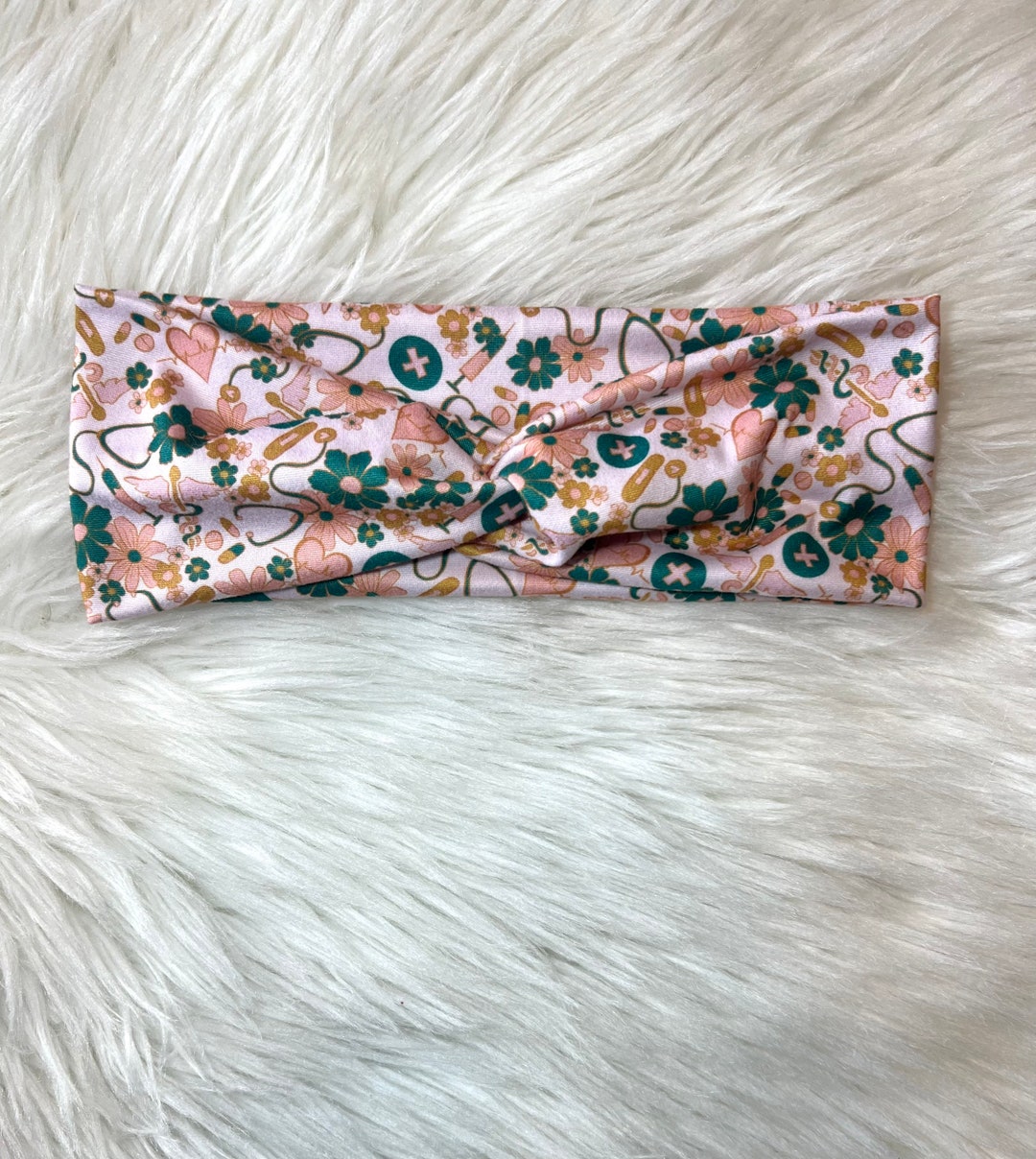 Pink Healthcare Turban Style Twist Headband Boho Nurse Headband Nursing