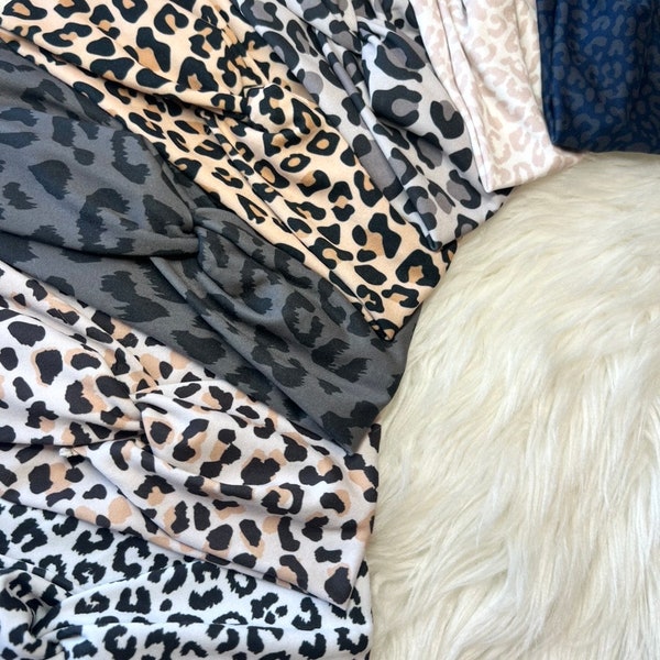 Cheetah Print Turban Twist Headbands | Leopard Print Boho Fitness Headband | Black Leopard Soft Stretch Knot Headbands | Headband for Women