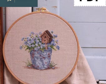 Patrón de punto de cruz "Nomeolvides": Diseño floral primaveral (PDF)