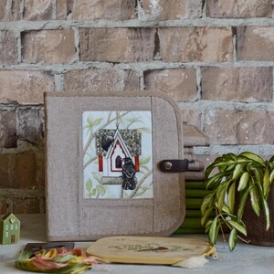 Compact Birdhouse Embroidery Project Organizer: Leather Flap Cross Stitch Case