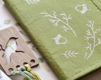 Linen Embroidery Project Organizer: Hand-Stamped Forest Design