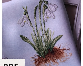 Snowdrops Floral Cross Stitch Pattern: Spring Flower Design (PDF)