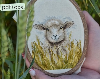 Patrón de punto de cruz de oveja, cordero, diseño de animal primaveral xstitch, descarga instantánea en PDF