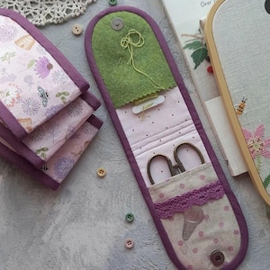 Purple Bee Needlework Scissors Case: Embroidery Tool Organizer