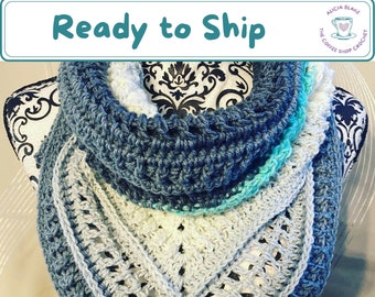 Grey & Teal Bandana Cowl - HANDMADE, CROCHET COWL - Great Gift - Washable - Winter Accessory - Ready-made