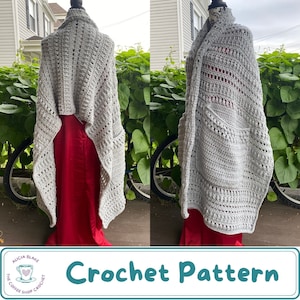 CROCHET PATTERN: A Latte Texture Pocket Shawl - Great Gift - Warm & Cozy - Beginner Crochet Pattern - Multi-Size Pocket Shawl