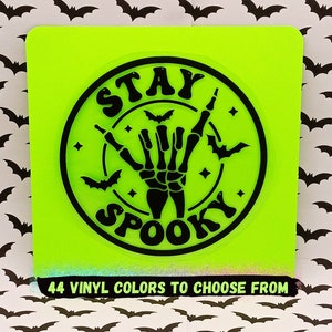 Stay Spooky Bats Haunted Season Halloween Grunge Goth Witchy Circle Magic Lifestyle 5&quot;-inch Decal Sticker Decor Holographic Glitter Vinyl