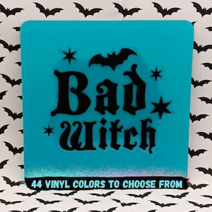 Bad Witch Bats Dark Magic Spooky Season Evil Sinister Crystal Stars Witchcraft Spells Goth 5&quot;-inch Decal Sticker Holographic Glitter Vinyl