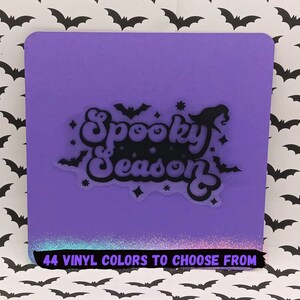 Spooky Season Fall Witchy Hat Bats Stars Halloween Haunted Fright Goth 5&quot;-inch Decal Sticker Decor Holographic Glitter Vinyl