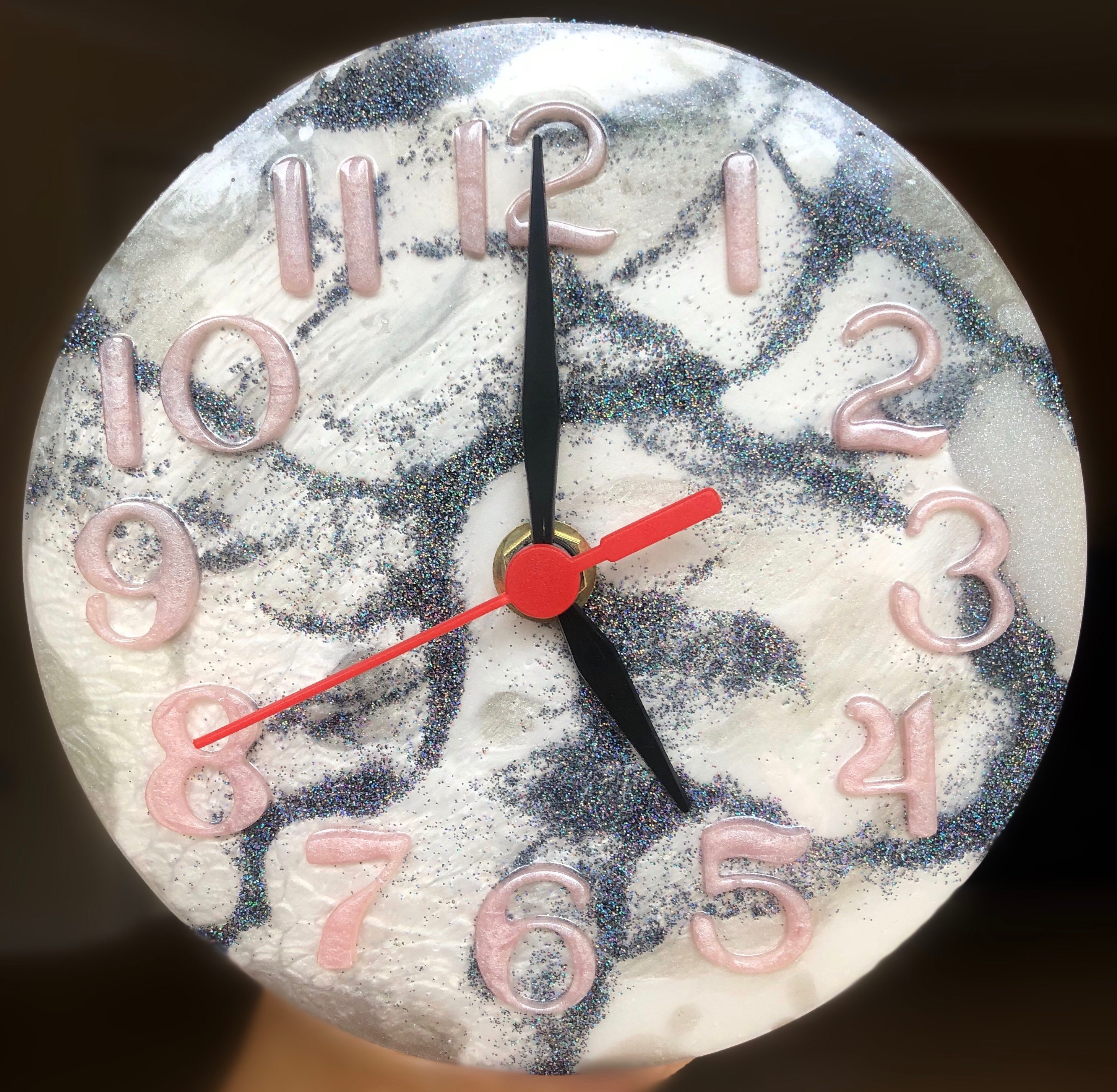 Marble effect resin clock handmade made to order Etsy