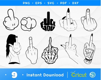 Middle Finger Svg & Png, Hand Sign Clipart, Adult Humor Vector, Finger Silhouette, Flipping Off Svg, Finger Svg Bundle, Cricut Cut File