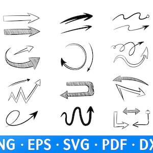 Hand gezeichnet Pfeil SVG Clipart, Doodle Pfeilschilder (Digitaler Download)