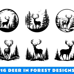 Herten Svg-bundel, 16 natuurherten, herten in het bos svg, herten clipart, wildernis Svg, herten silhouet, hoorns Svg, herten gesneden bestanden voor Cricut