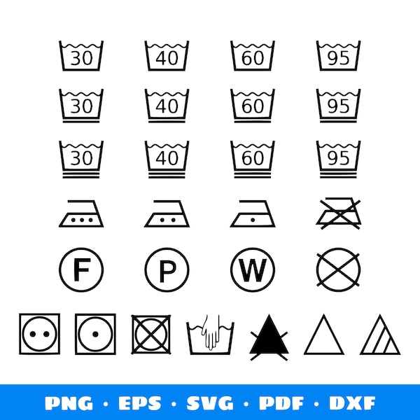 Textilpflege Symbole, Textilpflege Symbole, Wäsche Zeichen, Wäsche Etiketten, Pflege Symbol, Trockenreinigung Symbole, Waschanleitung