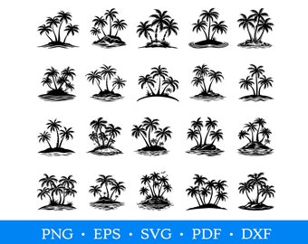 Beach Scene Svg & Png, Tropical Island Clipart, Palm Tree Vector Image, Beach Silhouette, Sunset Svg, Summer Svg, Cricut Cut File
