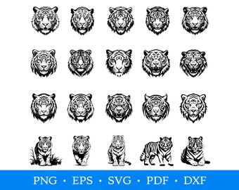 Tiger Svg & Png, Tiger Head Clipart, Tiger Face Vector Image, Tiger Silhouette, Tiger Svg Bundle, Jungle Cat Svg, Cricut Cut File