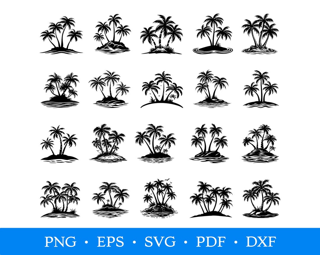 Beach Scene Svg & Png, Tropical Island Clipart, Palm Tree Vector Image ...