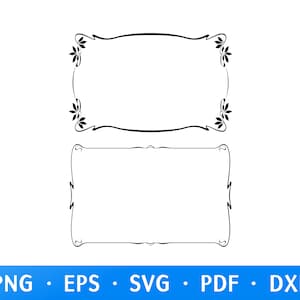 May include: Two black decorative frames on a white background. The top frame has curved sides and floral designs at the corners. The bottom frame is rectangular with curved corners. The image also includes file type options.