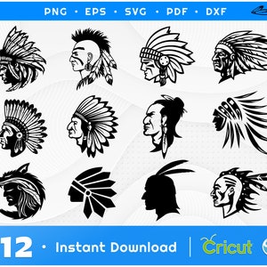 Indiansk SVG, amerikansk indianhövding Svg, hövdingillustration, indiankrigare Svg, huvudbonad Svg, indianhövding Svg, stamhövding Cut-fil