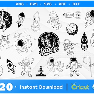 Astronaut SVG Schnittdateien, Weltraum svg, Rakete Png, Spaceshuttle svg, Mond svg, Astronaut Clipart, Raumschiff Cut File, Space Cricut