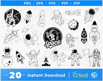 Astronaut SVG Bundle - Space Clipart Set, Cosmic Astronaut Png Eps Dxf Pdf Files for Cricut, Instant Download, Commercial Use