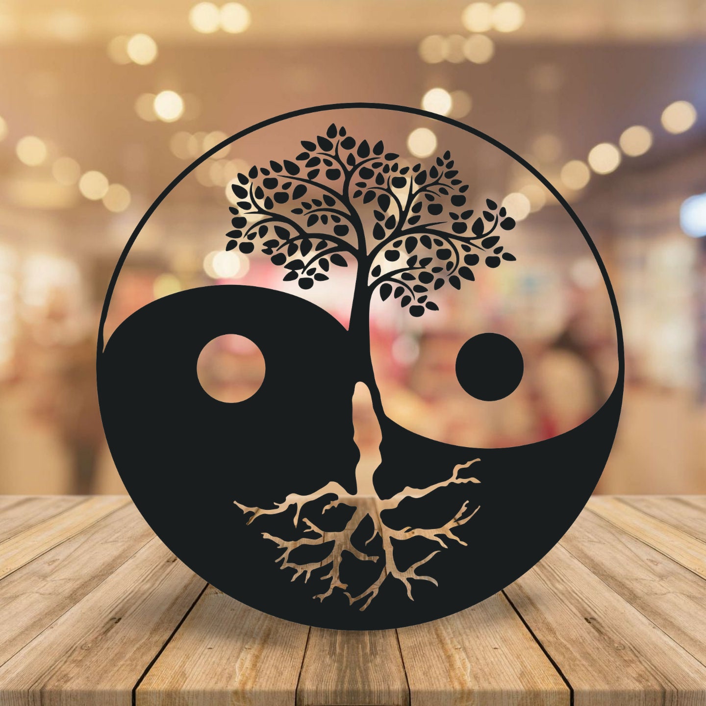 陰陽シンボル SVG: 太極拳、木、ハーモニー シルエット (デジタル