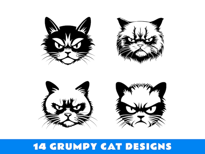 Grumpy Cat Svg & Png, Angry Cat Clipart, Cat Vector Image, Cat ...