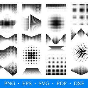 Kropki półtonowe SVG, Komiksowy wzór kropek, Kropkowany wzór SVG, Kropkowane kształty SVG, Cięcie laserowe SVG, Półtony Eps