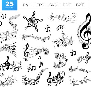 Note musicali in formato SVG, Clipart di note musicali, File di taglio di note musicali per Cricut, Band in formato SVG, Spartiti musicali in formato SVG, Simboli musicali in formato SVG, Chiave di violino in formato SVG