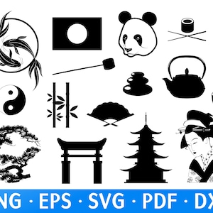 Japanese Culture SVG - Geisha, Koi Fish, and Bonsai Designs with Japanese Symbols for DIY Projects