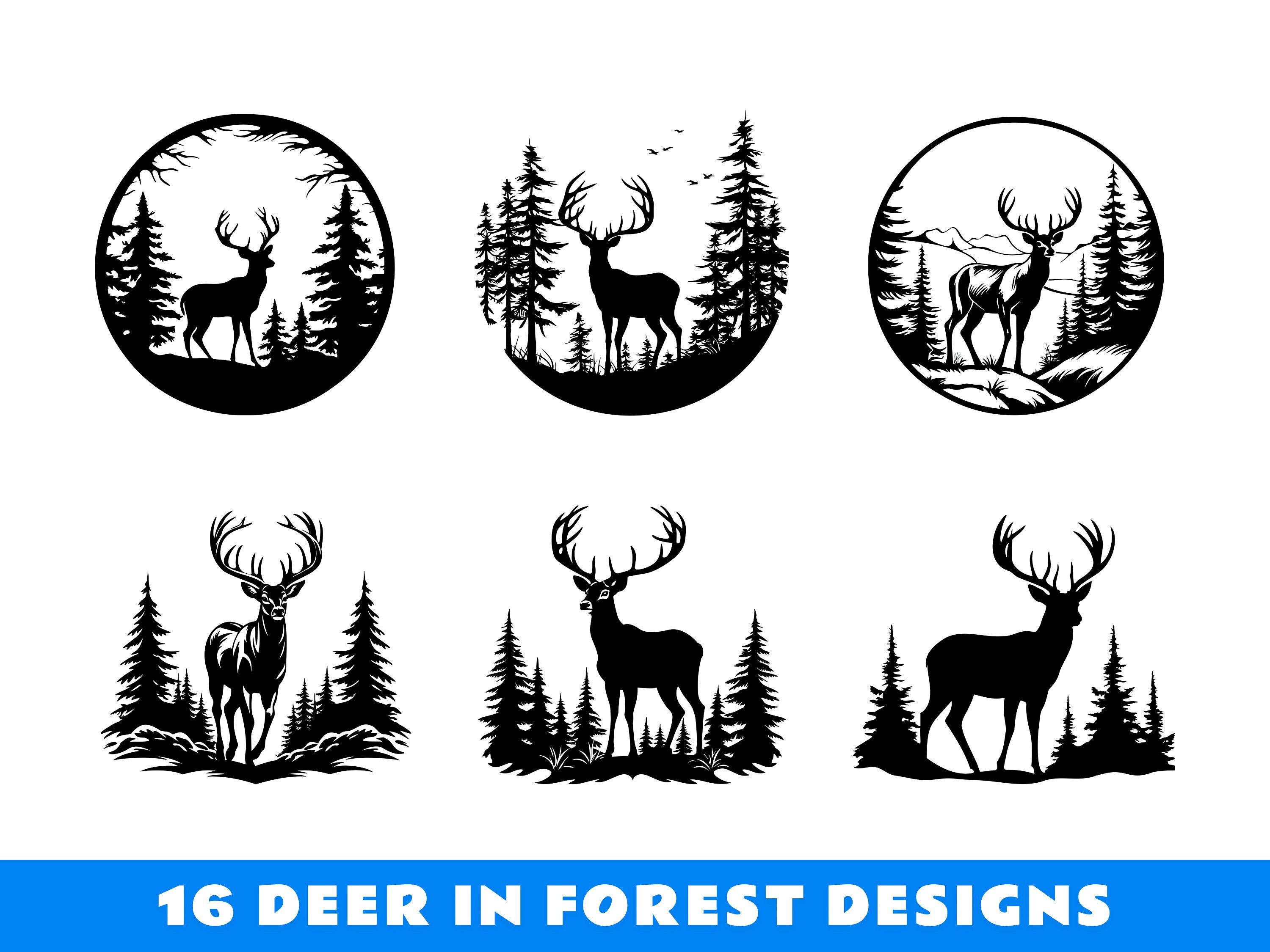 Deer Svg Bundle, 16 Nature deer, Deer in the Forest svg, Deer Clipart, Wilderness Svg, Deer Silhouette, Horns Svg, Deer Cut Files For Cricut