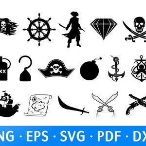 Pirates SVG - conceptions de bateau de pirate et de carte de pirate avec la silhouette pour des projets de DIY