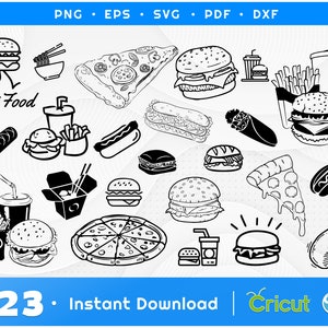Fast Food SVG, Burger Svg, Pizza Svg, French Fries Svg, Food Clipart, Taco svg, Donut Svg, Svg files for Cricut