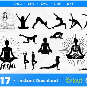 Pose de yoga SVG Png Eps Dxf Pdf, fichiers de coupe de méditation Namaste, Yoga Svg, ensemble de cliparts de relaxation, fichiers de coupe Yoga pour Cricut