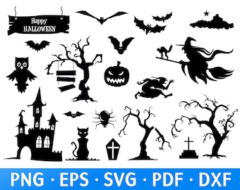 Hexe SVG, Halloween Clipart, Herbst Silhouette, Kürbis, Geist, Cricut Cut, Filelloween, Halloween Silhouette