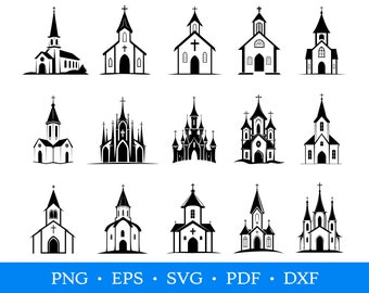 Church SVG Bundle - Religious Clipart, Church Silhouette Png Dxf Eps Pdf Svg, Cricut Cut File, Christian Vector Set
