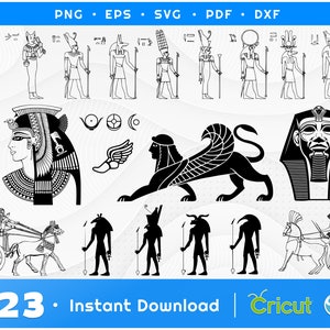 Ancient Egypt SVG, Egyptian Symbols Png, Cleopatra Svg, Pharaoh Svg, Sphinx Silhouette, Egypt Gods Cut files, Egyptian Hieroglyphs SVG