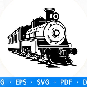 Tren retro SVG, Locomotora Svg, Tren de carga Svg, Tren vintage, Silueta de tren, Plantilla de tren, Contorno de tren, Corte láser, Corte CNC