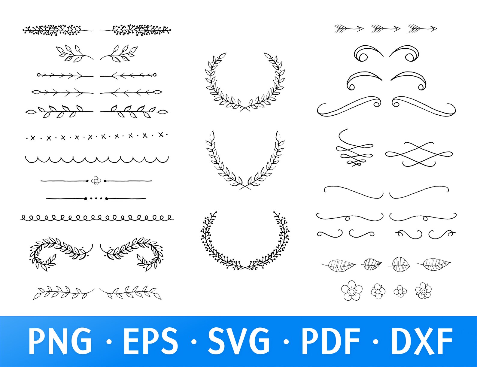Doodle Dividers SVG Clipart, Leaf Border, Page Swashes (digital Files ...