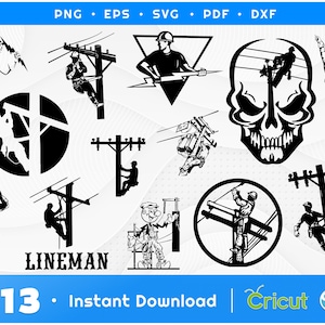 Lineman SVG, Electrician Svg, Line worker Silhouette, Lineman Clipart, Power Lineman Png, Lineman Cut files