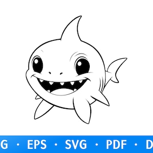 Baby Shark SVG, Baby Shark silhouette di compleanno, decorazione squalo, clipart squalo, Baby shark per bambino Svg, Baby shark stencil, contorno di Baby shark
