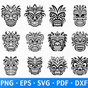 Tiki Mask SVG Bundle, Tribal Mask Svg Cut files, Tiki Head Clipart, Hawaiian Totem Svg Files for Cricut and Silhouette | Instant download