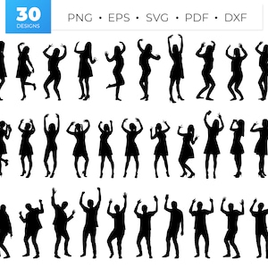 Party People SVG, dansende figuren Set, actief persoon Svg, modellen Svg, alleenstaande mensen Clipart, feestelijke stemming mensen, vieren van vrienden Svg