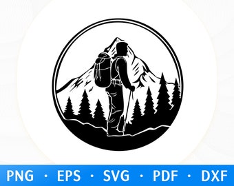 Vandring Svg & Png, Vandrare Clipart, Bergsäventyr Vektorbild, Vandringssilhuett, Vandring Svg, Vandrare Svg, Sublimeringsdesign