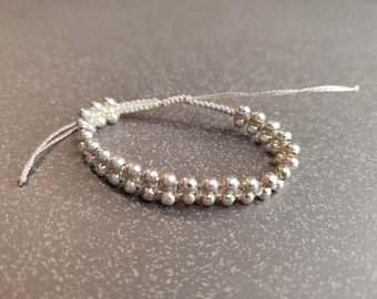 Silver colour bracelet/ Knotted bracelet/ Beaded silver bracelet/