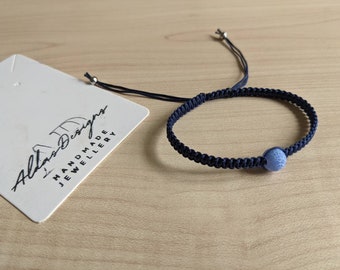 Navy blue macrame knotted bracelet with a single frosted cracked 8mm blue agate stone/ Friendship bracelet