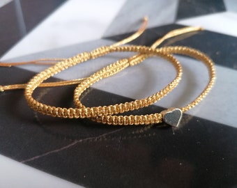 Love heart bracelet/ Metalic gold colour heart bracelet/ Knotted gold bracelet/