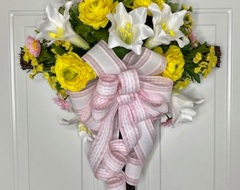 Cross Wreath, Easter door decor, remembrance wreath, Memorial decor, Easter floral wreath, Spring Floral Cross