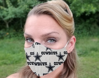 Dallas Cowboys mask, football sports mask, fitted mask, reversible (wht), nose wire, soft elastic, made in USA baby